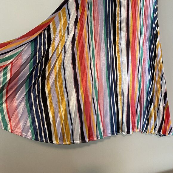 Rainbow Stripe Micropleat Midi Length Skirt, Women's XL Zipper Closure Colorful - Picture 4 of 8